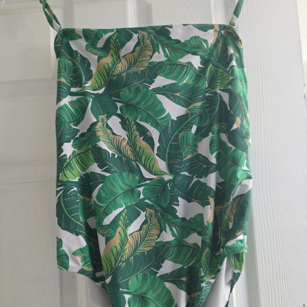 Tropical Green Leaf Print One Piece Swimsuit